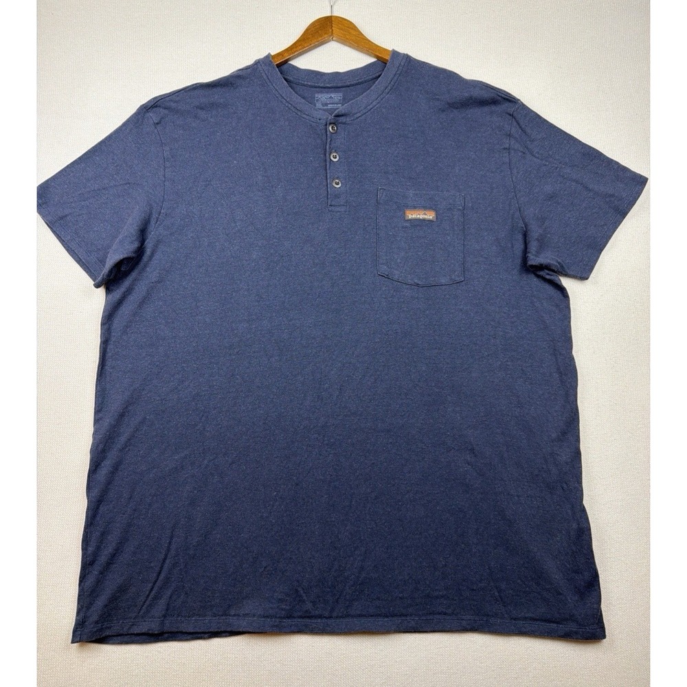 Patagonia Henley Short Sleeve Pocket T-Shirt 3XL Blue Organic Cotton/Hemp Blend